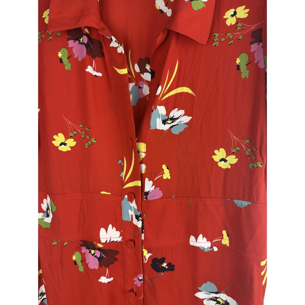 *Flawed* CAbi Afternoon Dress Floral Midi Red 6218 SS Shirt Dress Size XL Sheer - Picture 4 of 15